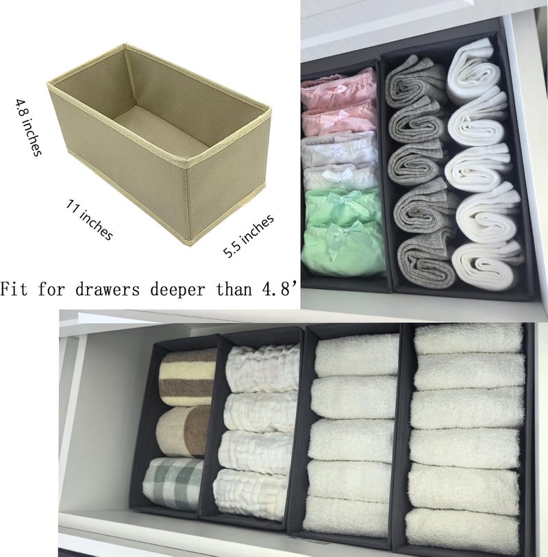 Bructhun Sock Drawer Organizer 3 Pack - Collapsible Fabric Storage Bins for Underwear Divider, Small Closet Organizers with 3 Compartments, Khaki - Image 5